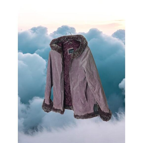 New with Tags Adler Collection 100% Leather Faux Fur Hood Coat SZ M - Picture 2 of 16